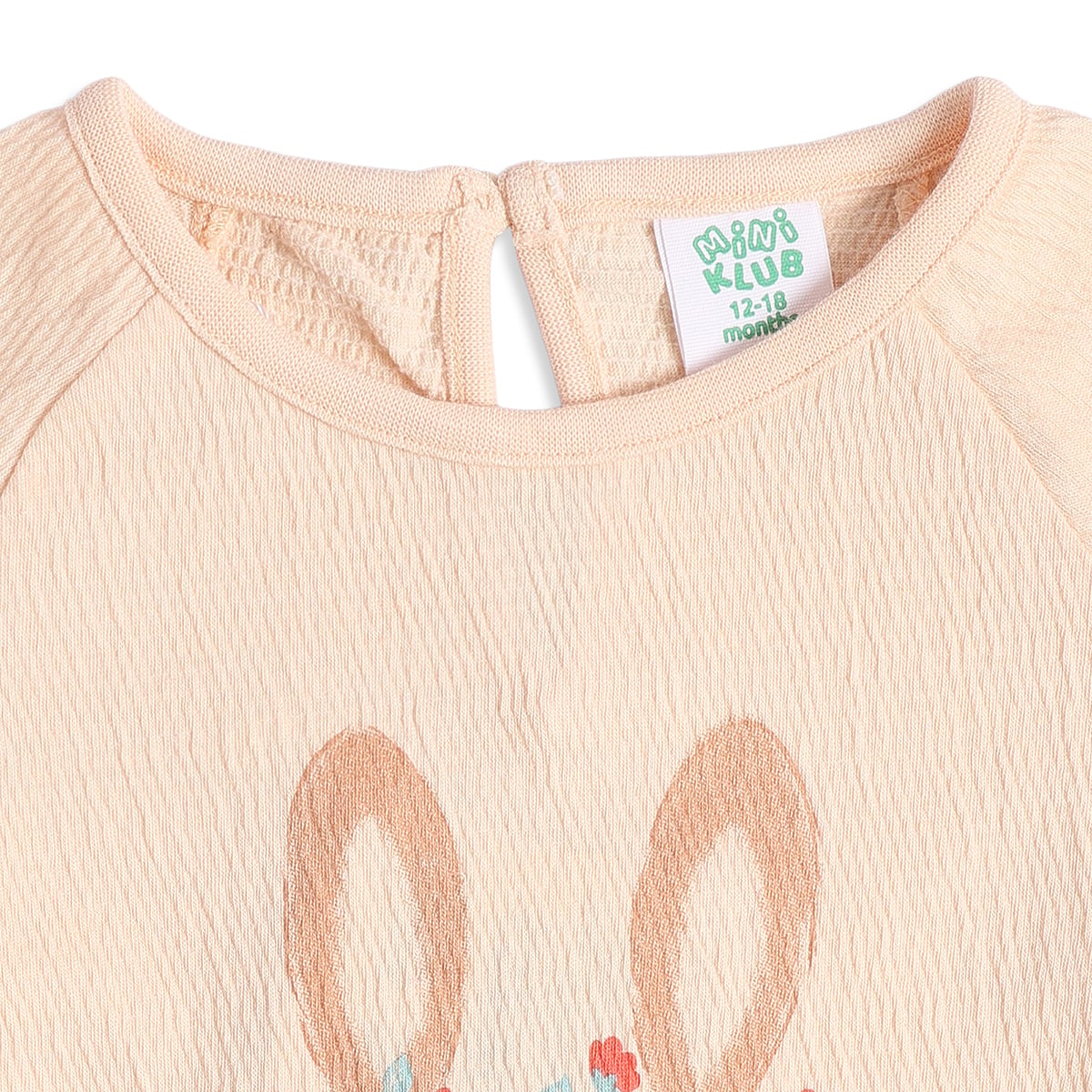 Baby Girls Peach Cotton Bunny Printed Knit Top Regular Fit Casual Wear