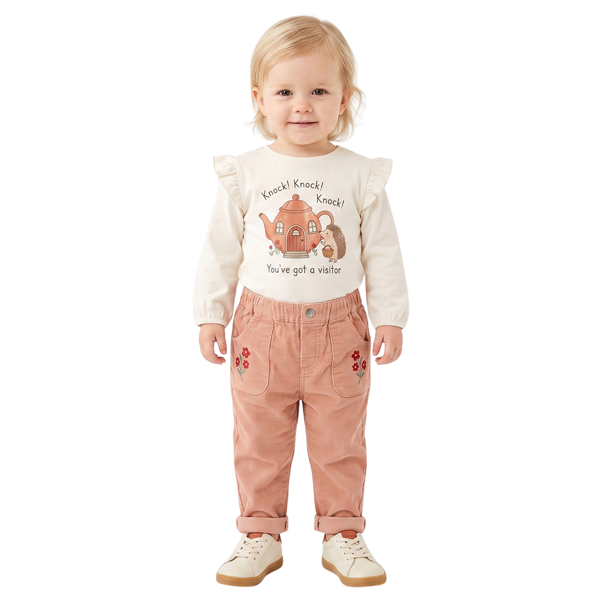 Baby Girls Off White Cotton Top Regular Fit Casual Wear