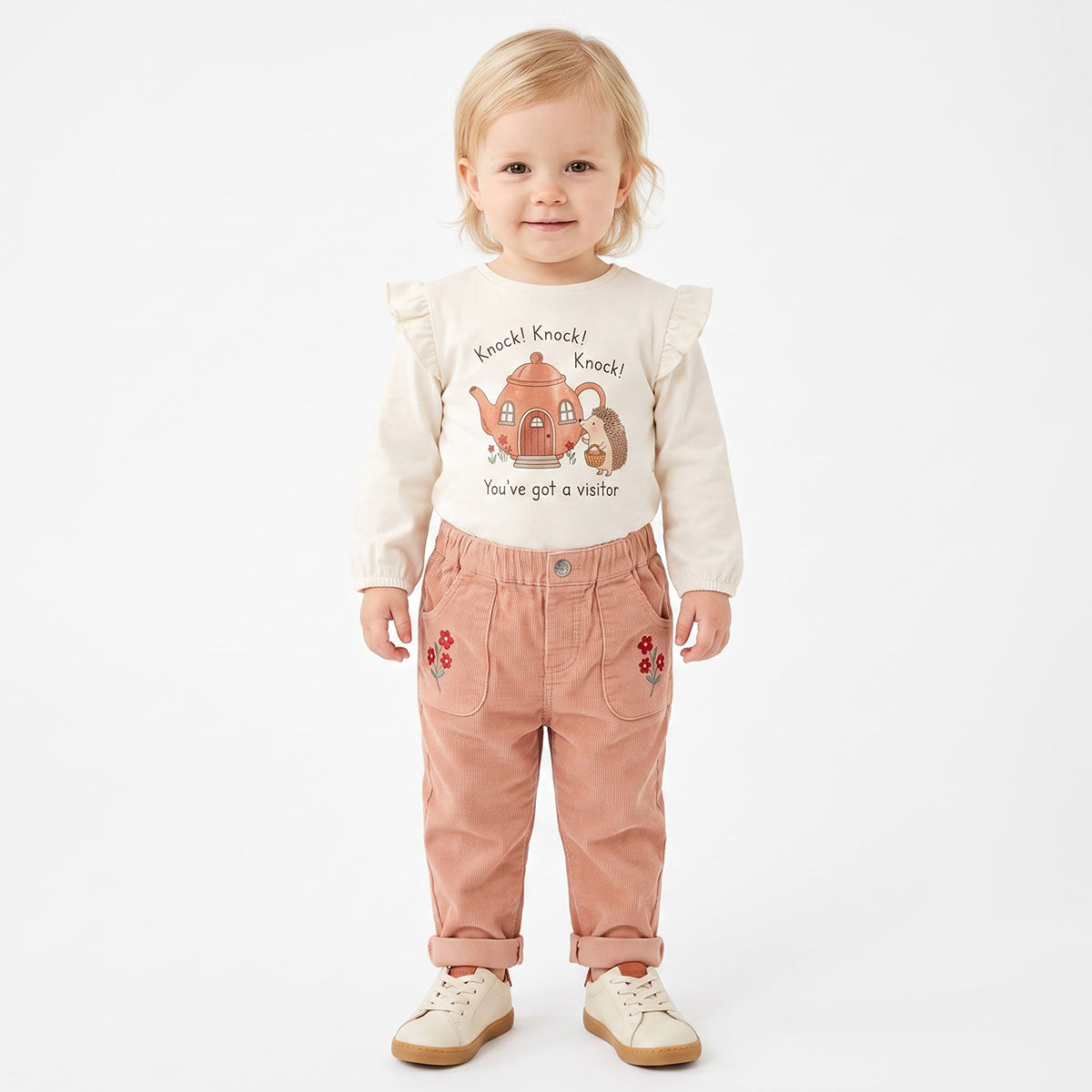 Baby Girls Off-White Cotton Top Regular Fit Casual Wear