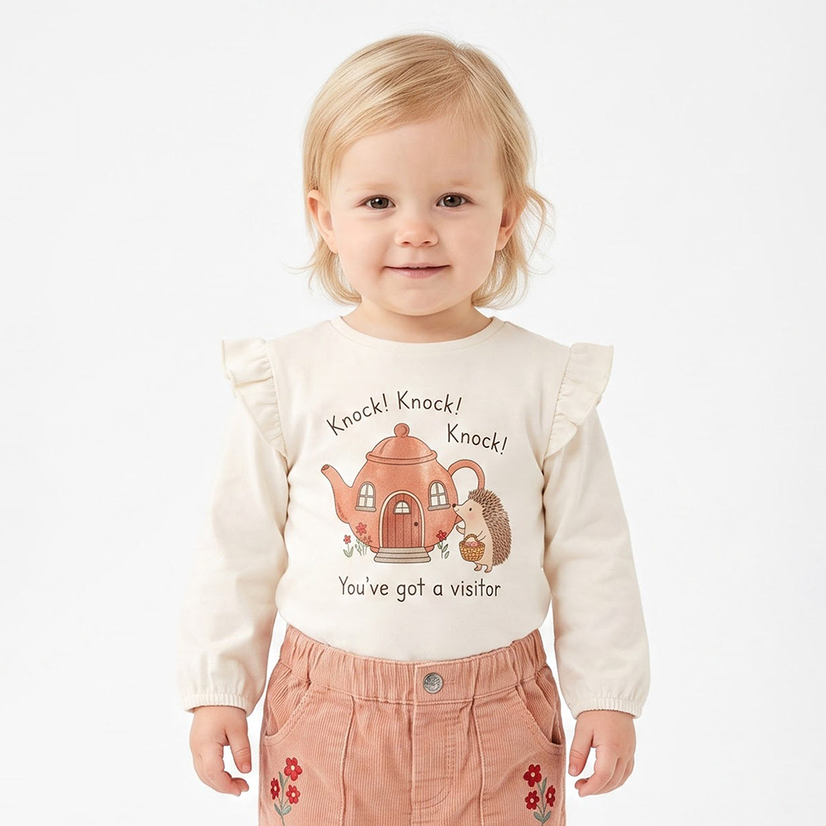 Baby Girls Off-White Cotton Top Regular Fit Casual Wear