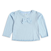Baby Girls Sky Blue Ribbed Cotton T-Shirt Regular Fit Casual Top