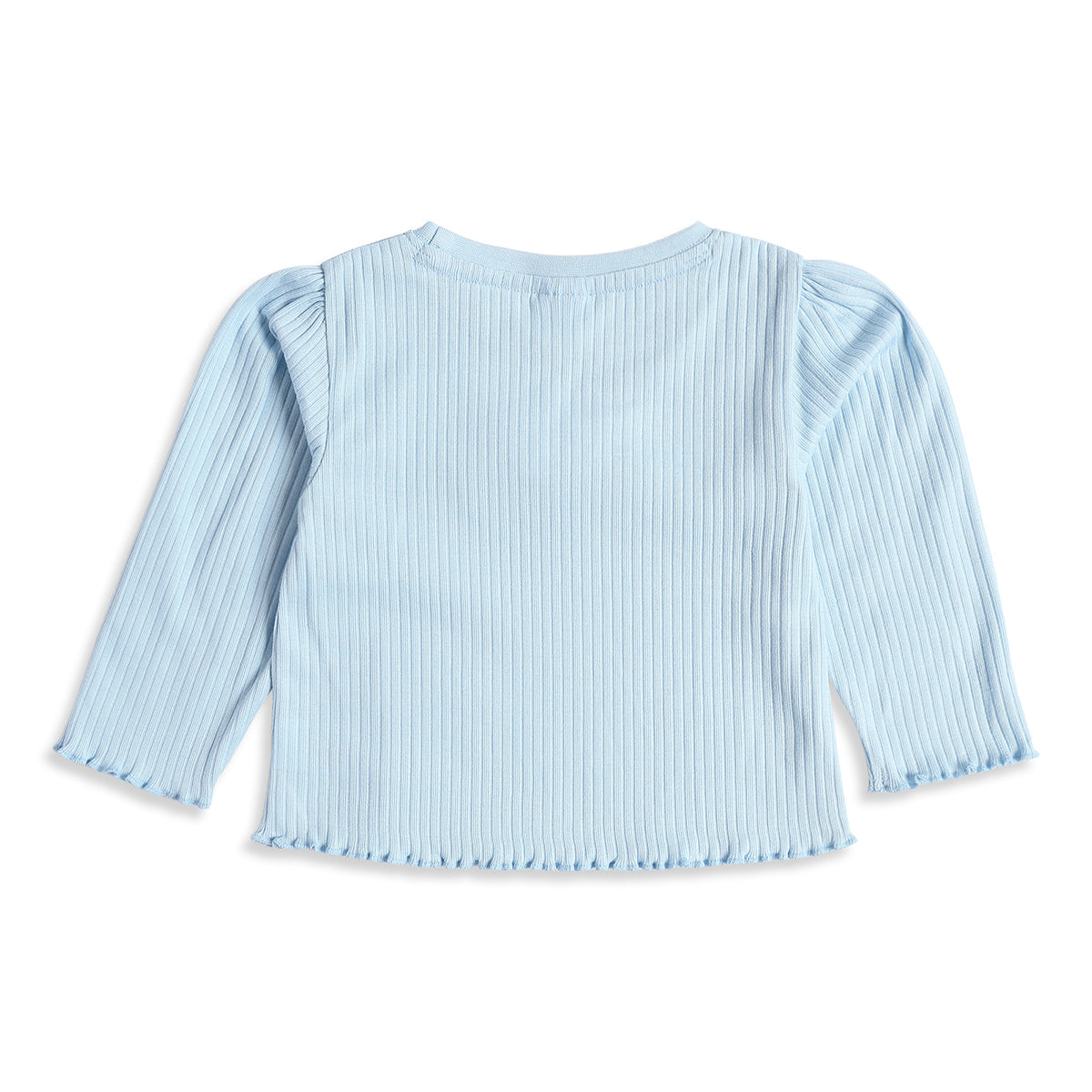 Baby Girls Sky Blue Ribbed Cotton T-Shirt Regular Fit Casual Top