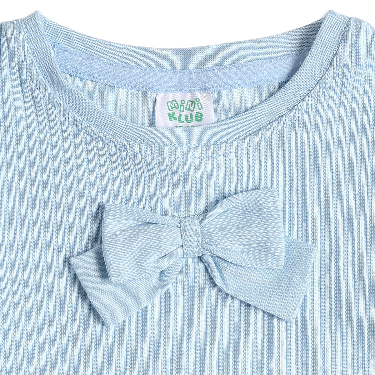 Baby Girls Sky Blue Ribbed Cotton T-Shirt Regular Fit Casual Top