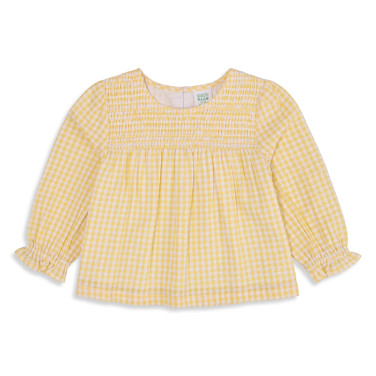 Baby Girls Yellow Cotton Checked Woven Top Regular Fit Casual Wear