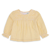 Baby Girls Yellow Cotton Checked Woven Top Regular Fit Casual Wear