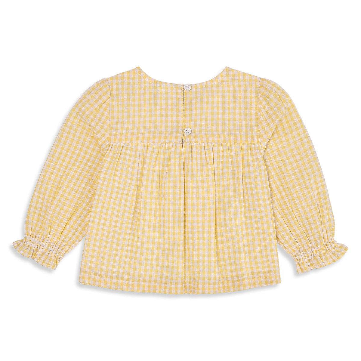 Baby Girls Yellow Cotton Checked Woven Top Regular Fit Casual Wear
