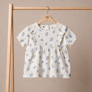 Baby Girls White Cotton Floral Printed Ruffle Knit Top Regular Fit Casual Wear