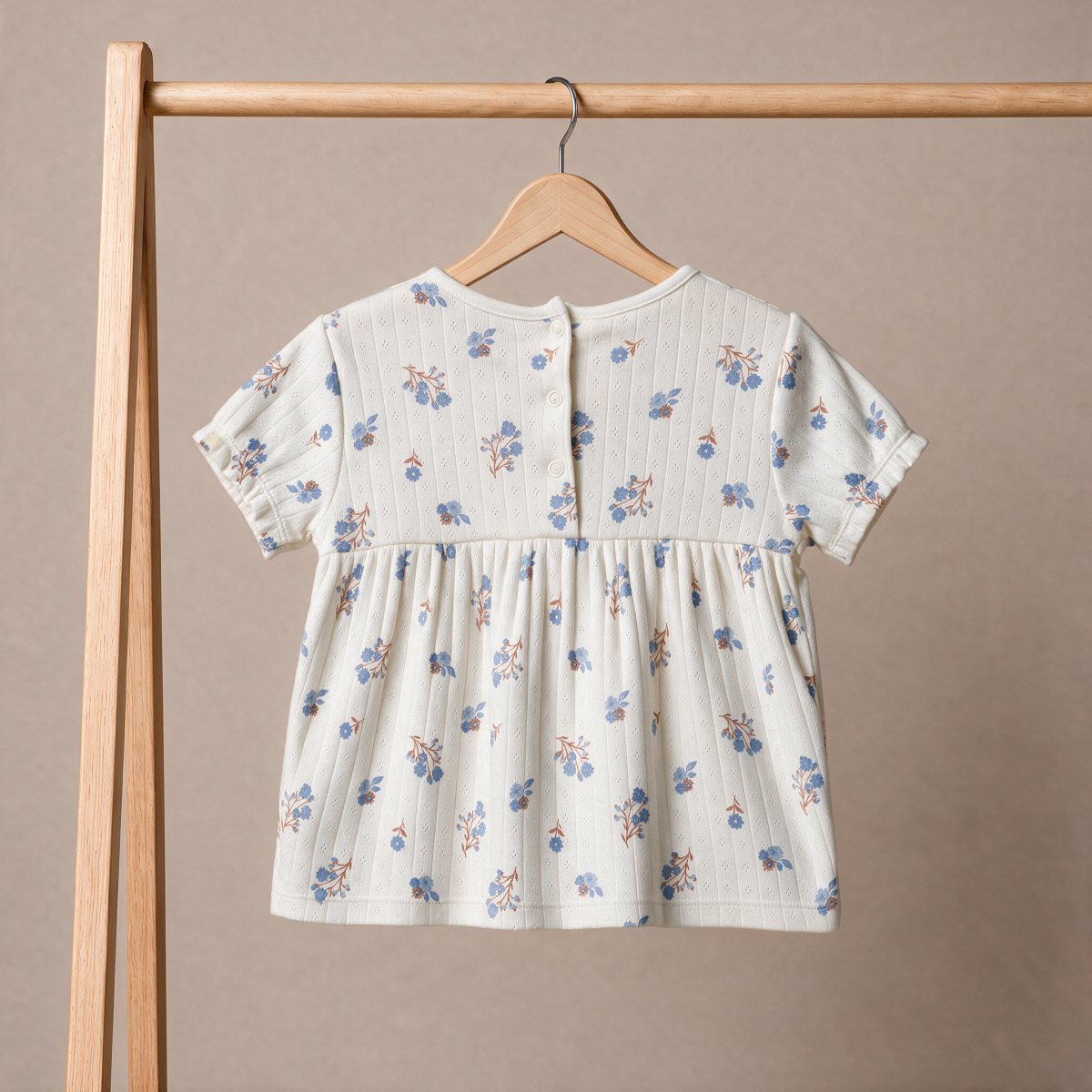 Baby Girls White Cotton Floral Printed Ruffle Knit Top Regular Fit Casual Wear