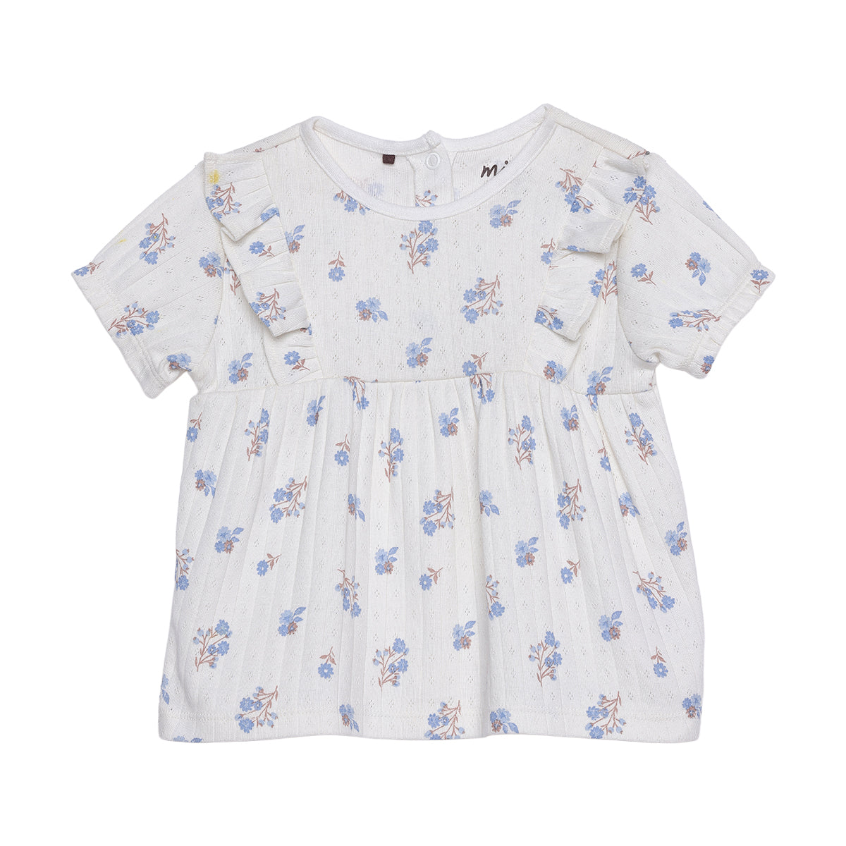 Baby Girls White Cotton Floral Printed Ruffle Knit Top Regular Fit Casual Wear
