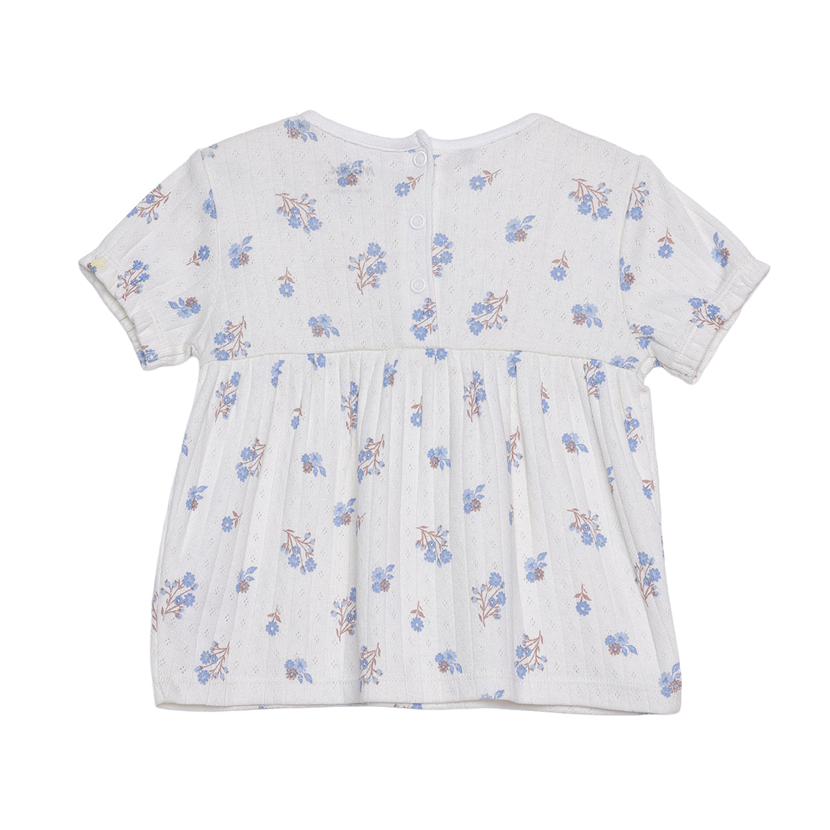 Baby Girls White Cotton Floral Printed Ruffle Knit Top Regular Fit Casual Wear