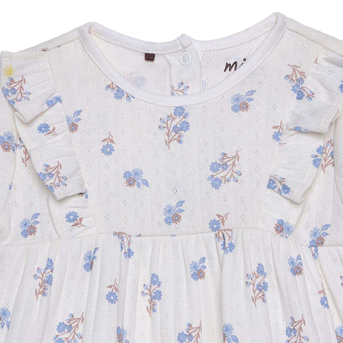 Baby Girls White Cotton Floral Printed Ruffle Knit Top Regular Fit Casual Wear