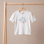 Baby Girls White Cotton Bird Embroidered Knit Top Regular Fit Casual Wear
