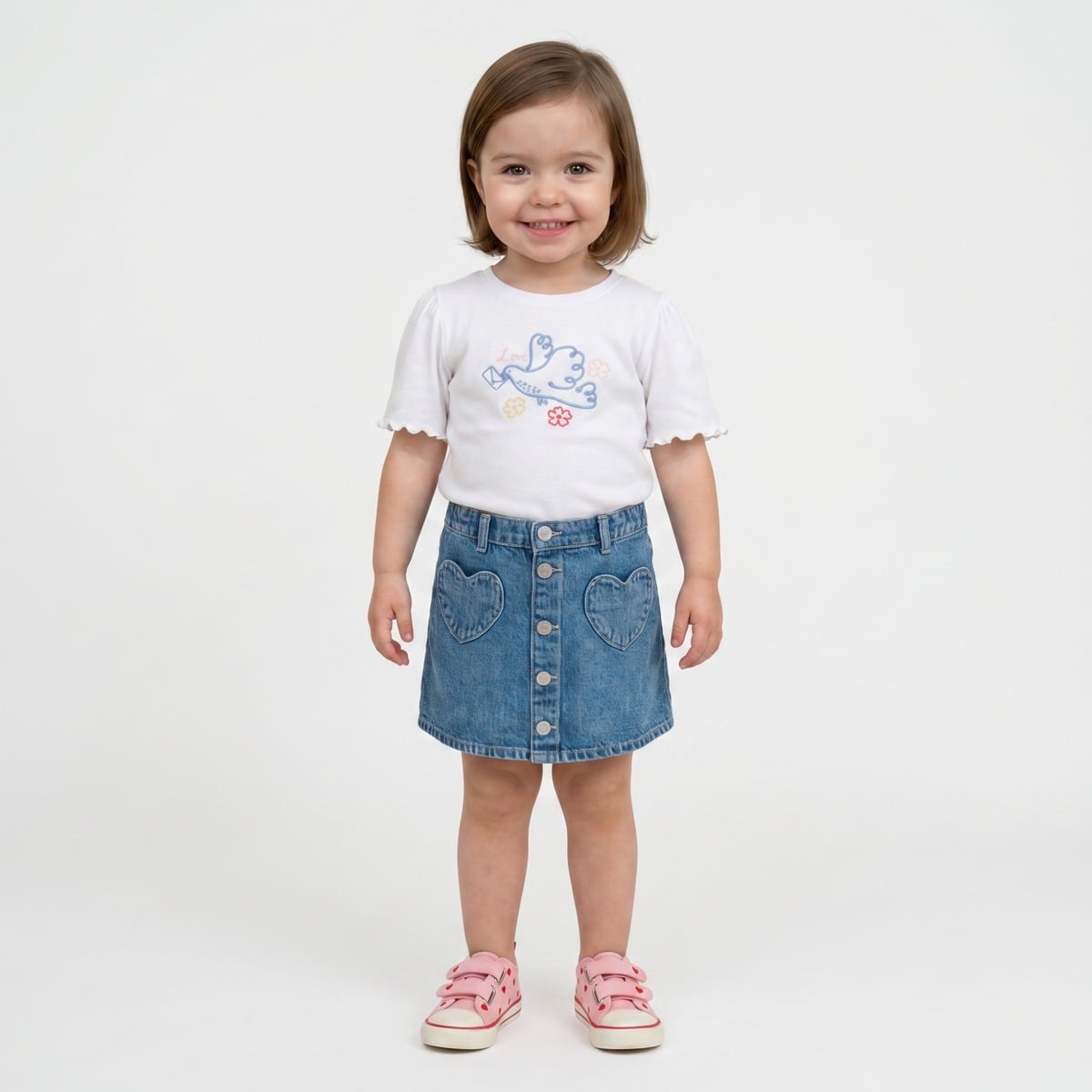 Baby Girls White Cotton Bird Embroidered Knit Top Regular Fit Casual Wear