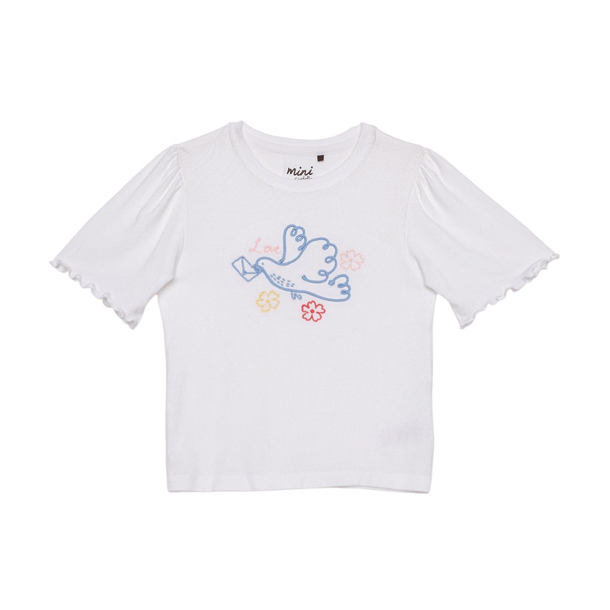 Baby Girls White Cotton Bird Embroidered Knit Top Regular Fit Casual Wear