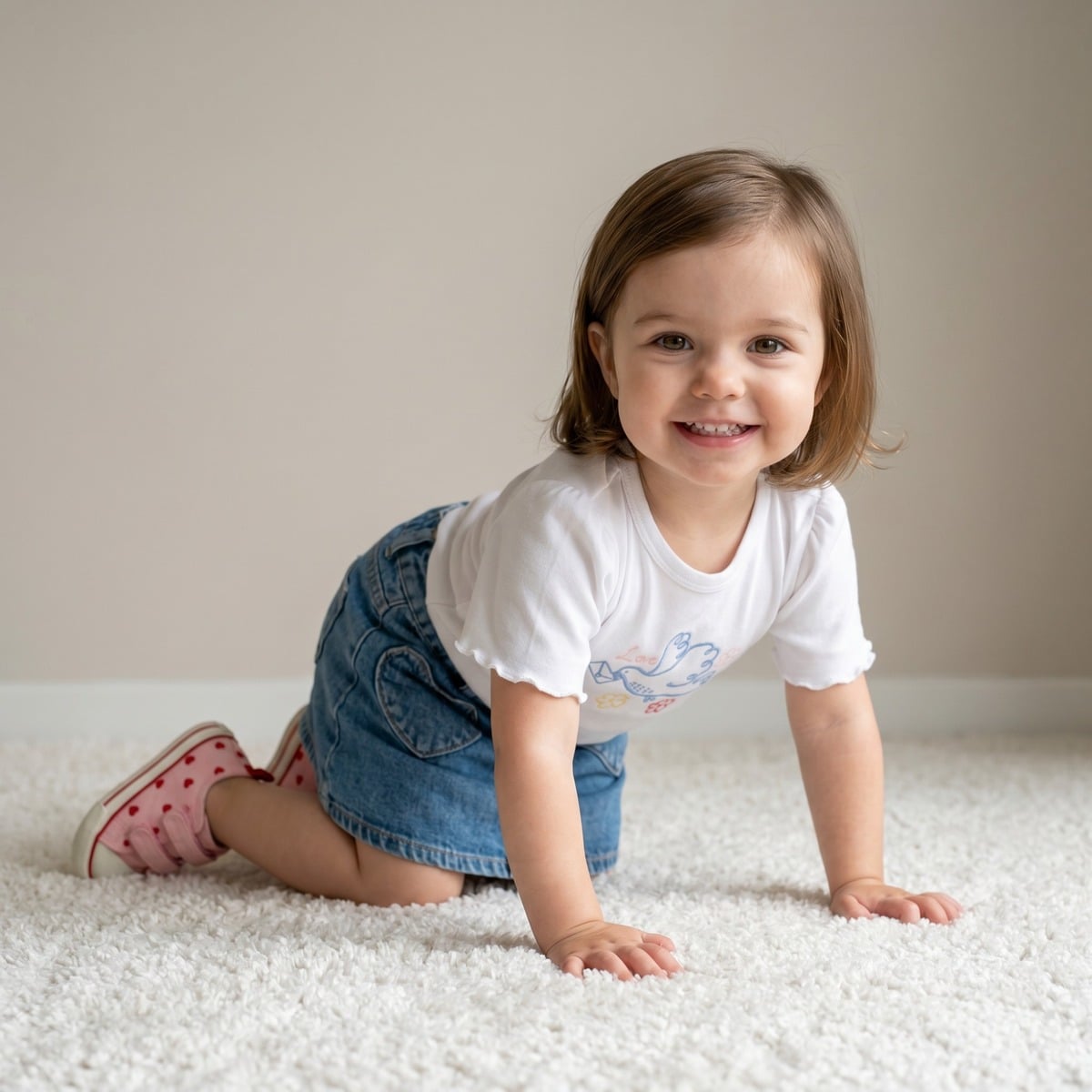 Baby Girls White Cotton Bird Embroidered Knit Top Regular Fit Casual Wear