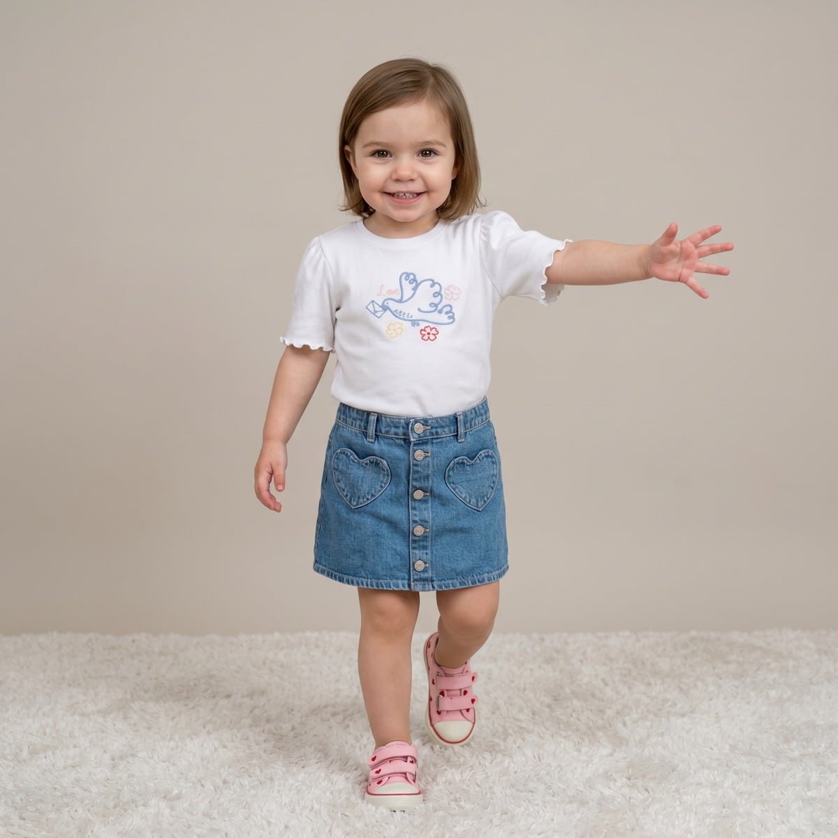 Baby Girls White Cotton Bird Embroidered Knit Top Regular Fit Casual Wear
