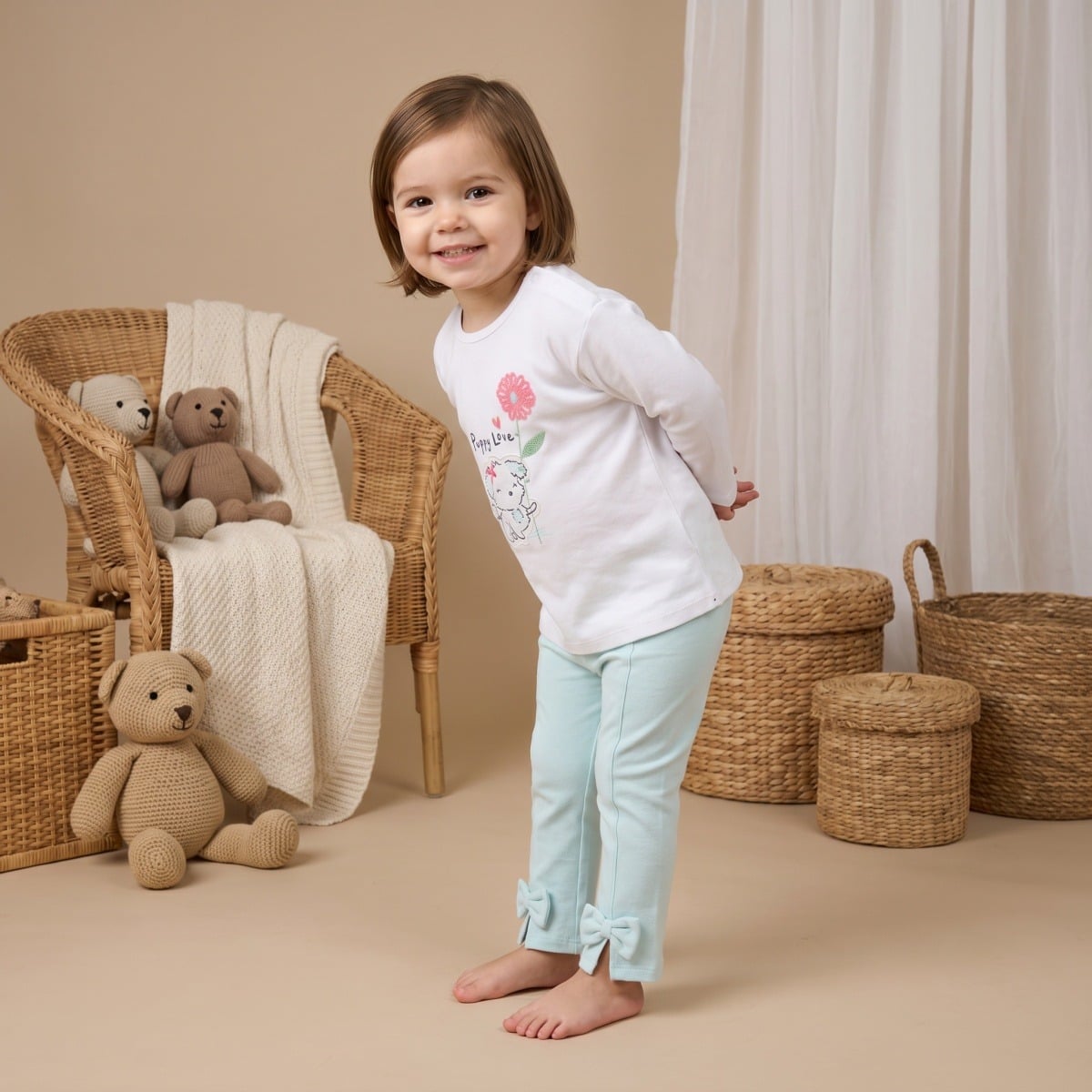 Baby Girls White Cotton Puppy And Floral Embroidered Knit Top Regular Fit Casual Wear
