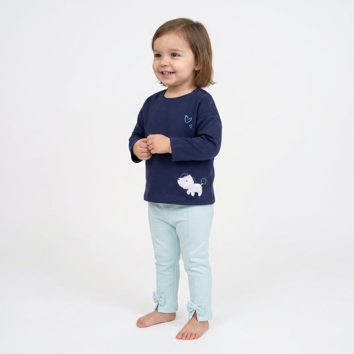 Baby Girls Navy Blue Cotton Puppy Applique Knit Top Regular Fit Casual Wear