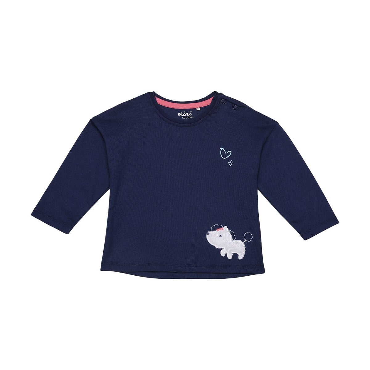 Baby Girls Navy Blue Cotton Puppy Applique Knit Top Regular Fit Casual Wear