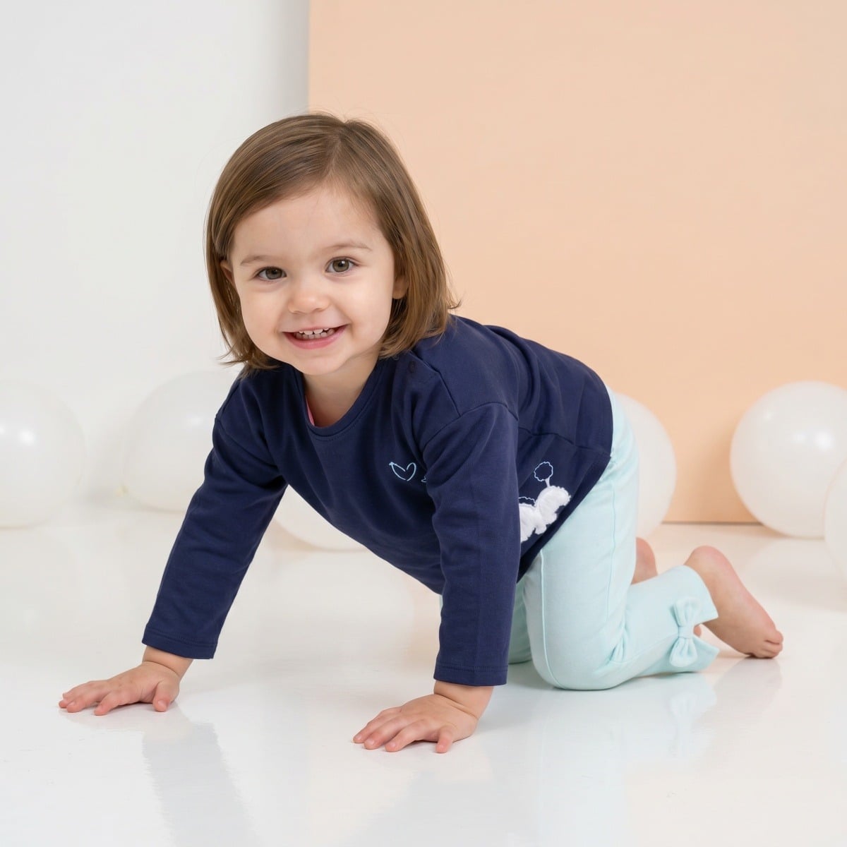 Baby Girls Navy Blue Cotton Puppy Applique Knit Top Regular Fit Casual Wear