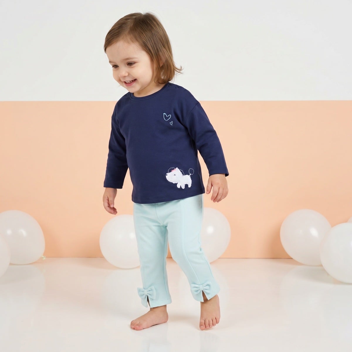 Baby Girls Navy Blue Cotton Puppy Applique Knit Top Regular Fit Casual Wear