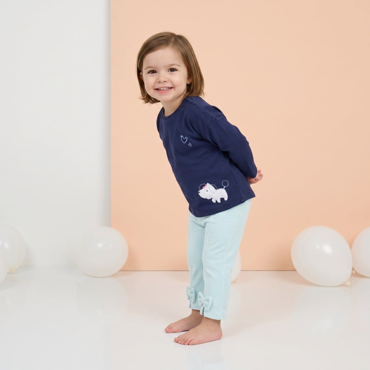 Baby Girls Navy Blue Cotton Puppy Applique Knit Top Regular Fit Casual Wear