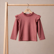 Baby Girls Dusty Pink Cotton Dotted Printed Ruffle Top Regular Fit Casual Wear