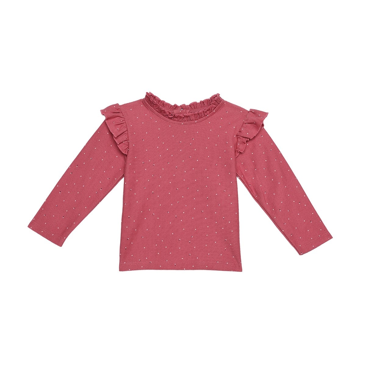 Baby Girls Dusty Pink Cotton Dotted Printed Ruffle Top Regular Fit Casual Wear