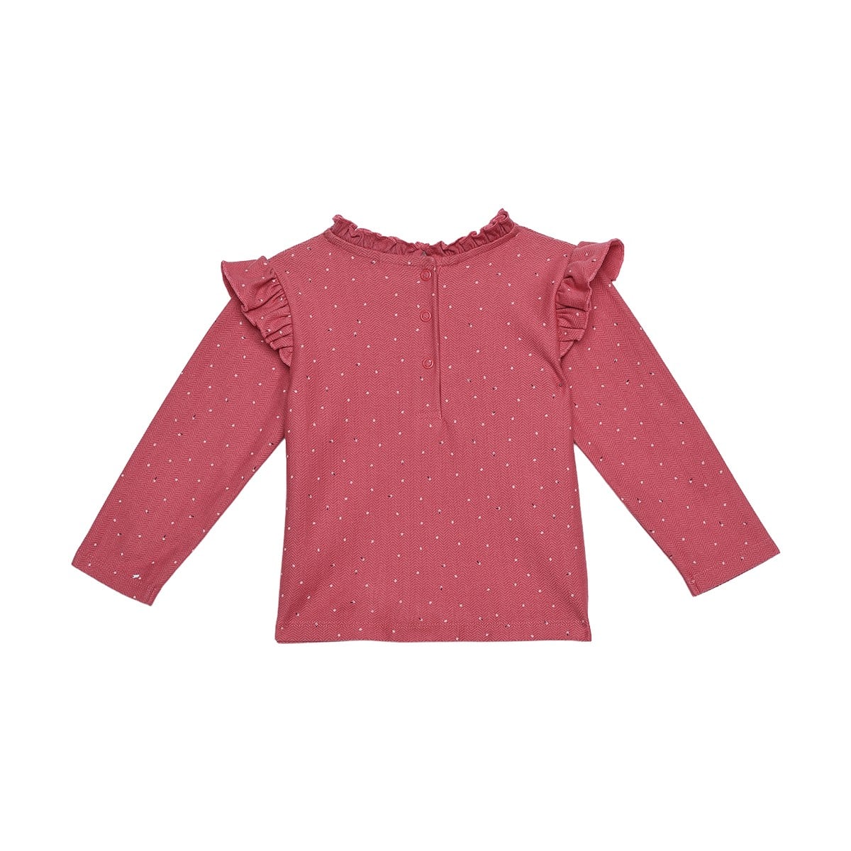 Baby Girls Dusty Pink Cotton Dotted Printed Ruffle Top Regular Fit Casual Wear
