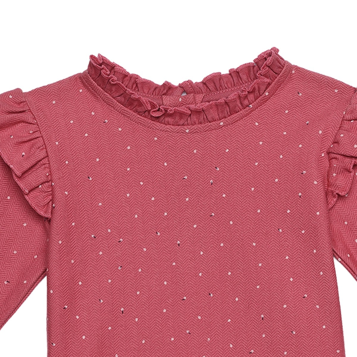 Baby Girls Dusty Pink Cotton Dotted Printed Ruffle Top Regular Fit Casual Wear