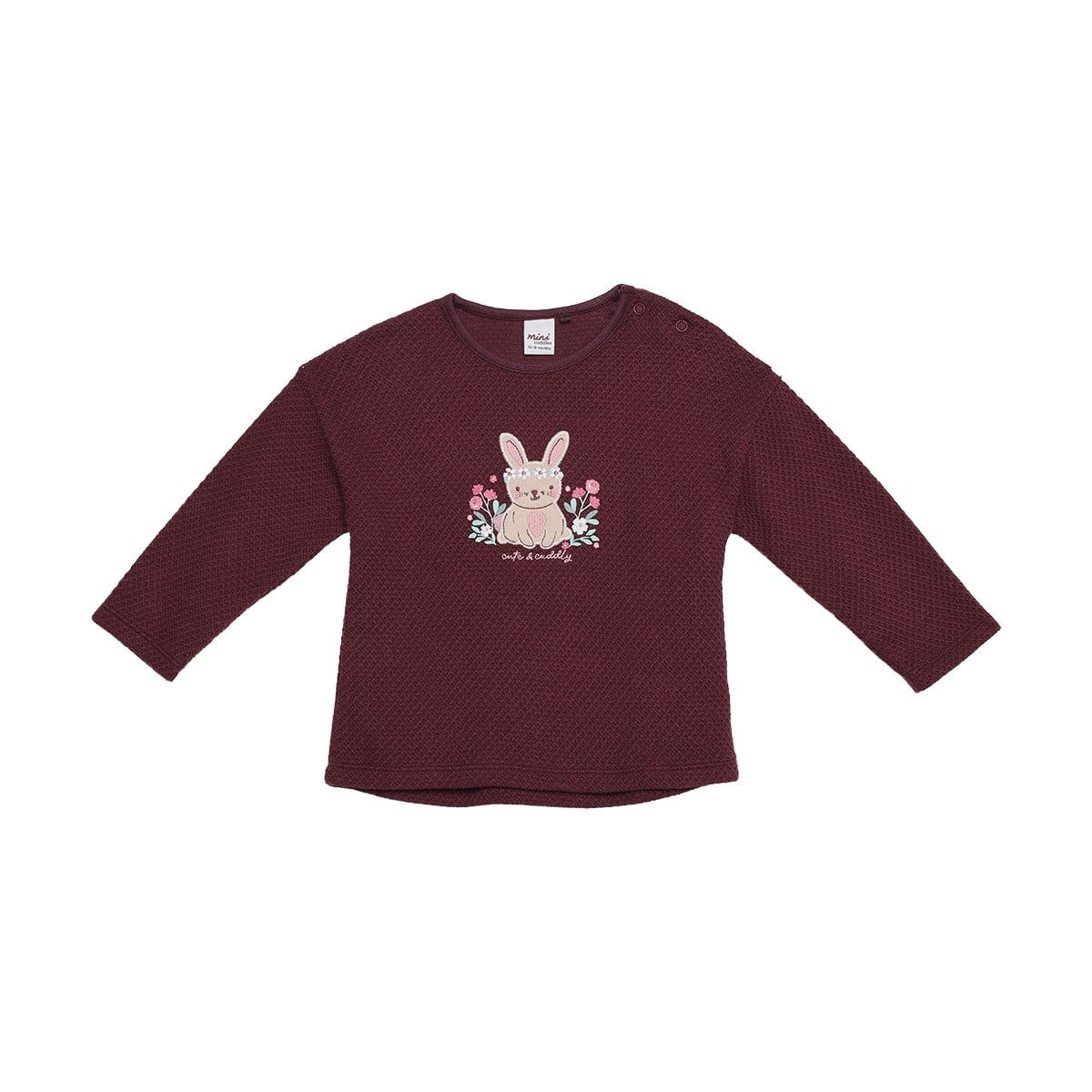 Baby Girls Burgundy Cotton Blend Bunny Embroidered Textured Sweatshirt Regular Fit Casual Wear
