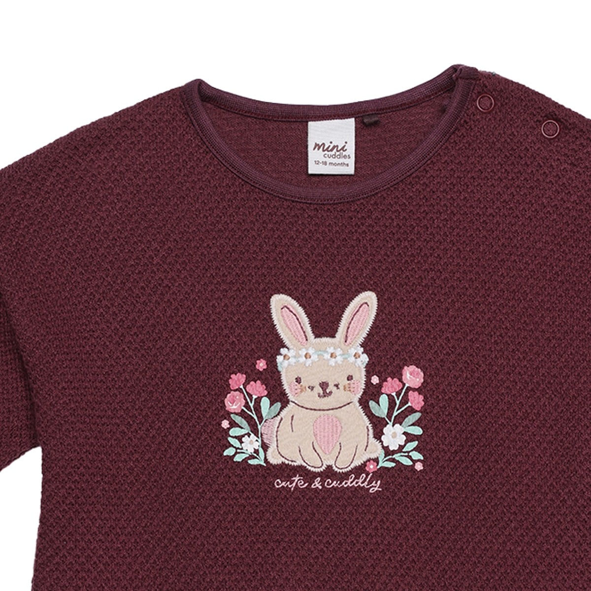 Baby Girls Burgundy Cotton Blend Bunny Embroidered Textured Sweatshirt Regular Fit Casual Wear