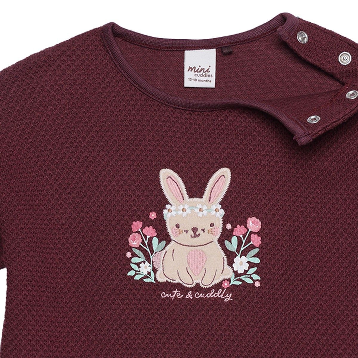 Baby Girls Burgundy Cotton Blend Bunny Embroidered Textured Sweatshirt Regular Fit Casual Wear