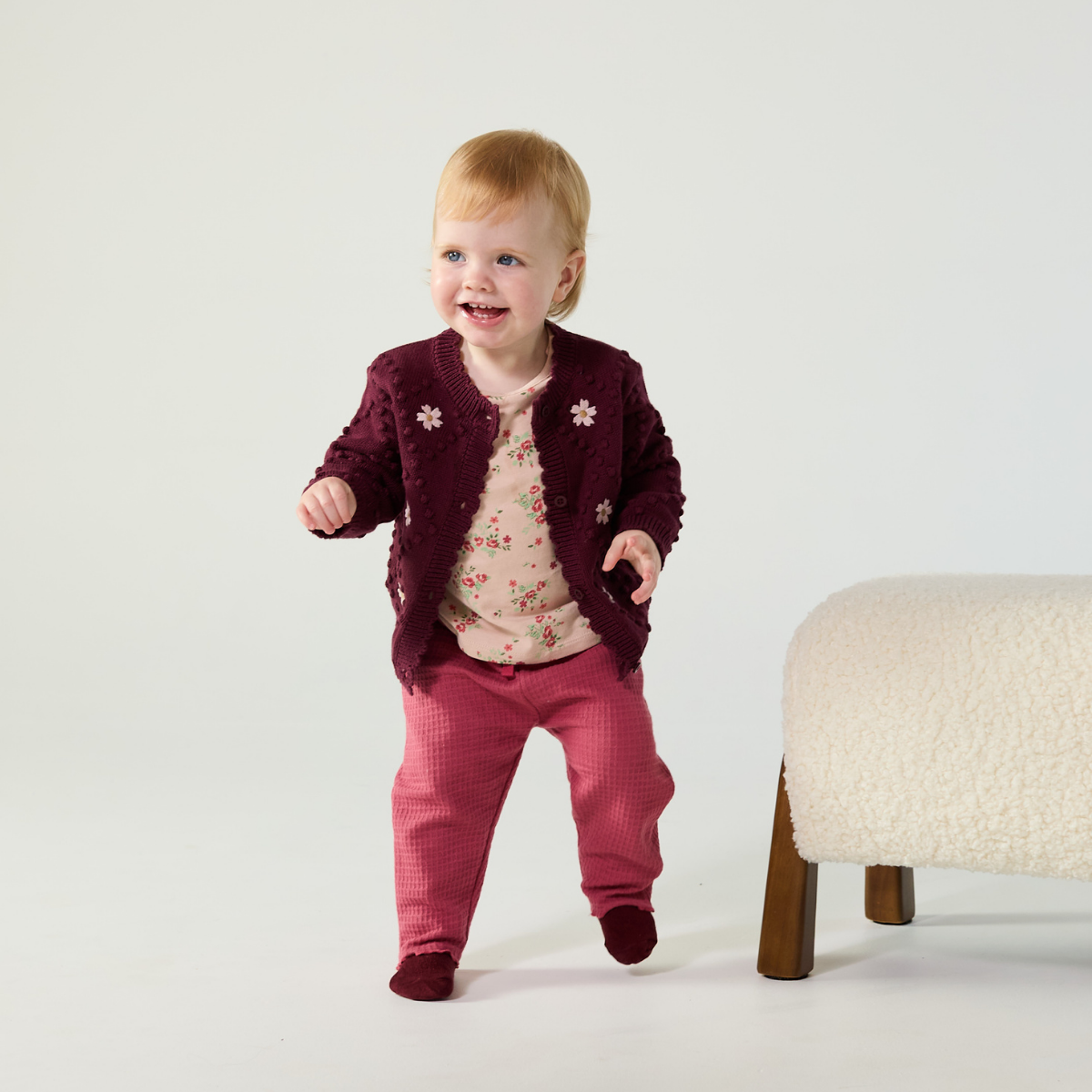 Baby Girls Pink Cotton Blend Polka Dot Jogger Pants Regular Fit