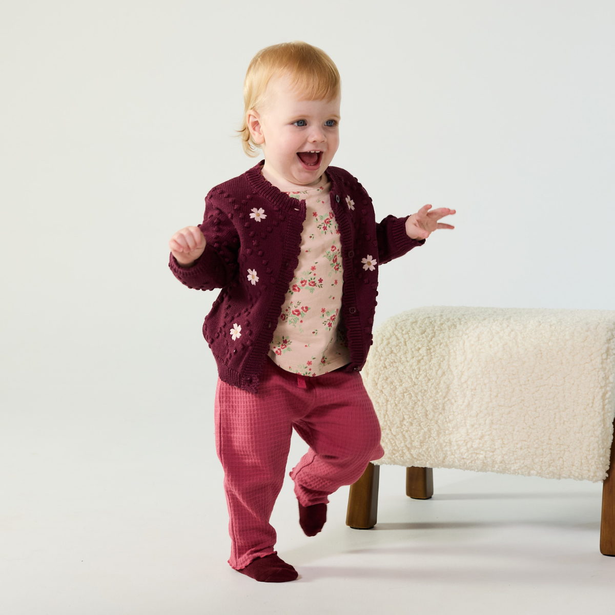 Baby Girls Pink Cotton Blend Polka Dot Jogger Pants Regular Fit