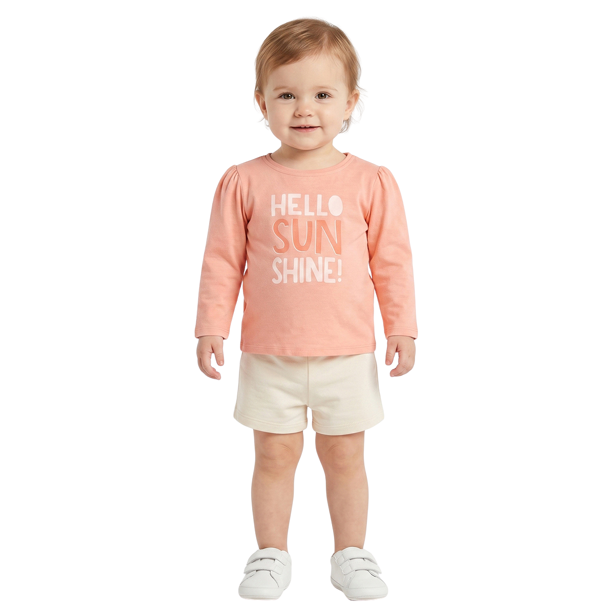 Baby Girls Peach Cotton Graphic T Shirt Regular Fit Casual Top