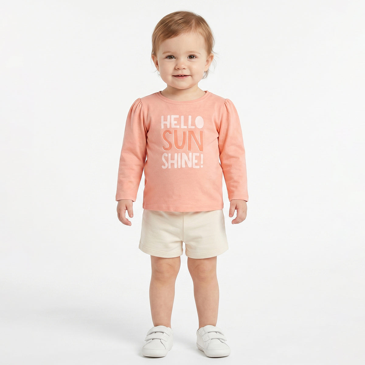Baby Girls Peach Cotton Graphic T-Shirt Regular Fit Casual Top