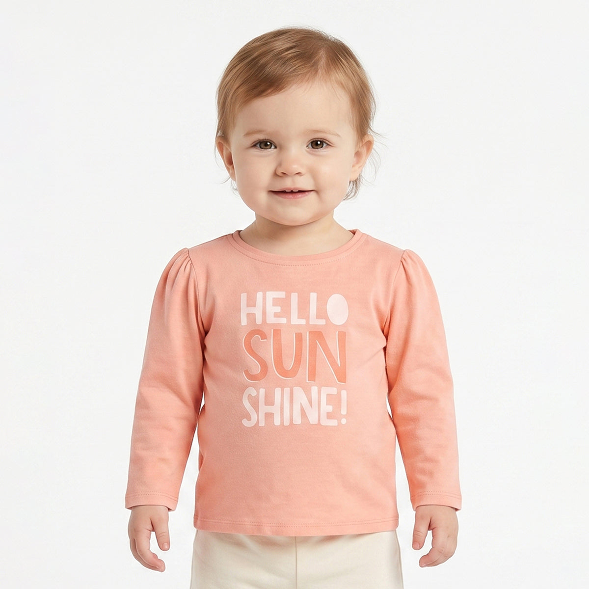 Baby Girls Peach Cotton Graphic T-Shirt Regular Fit Casual Top