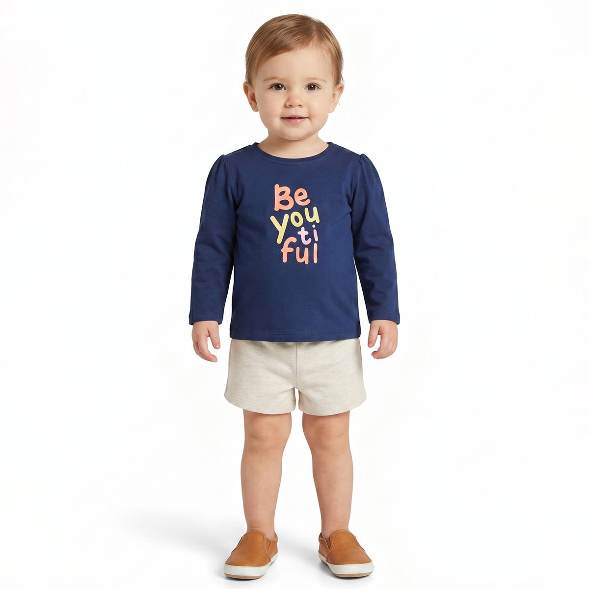 Baby Girls Navy Blue Cotton Graphic T-Shirt Regular Fit Casual Top