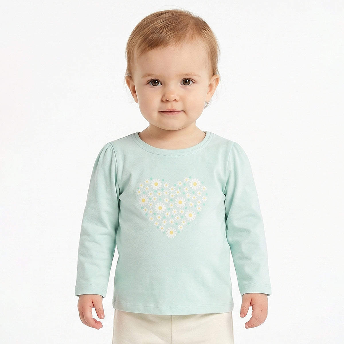 Baby Girls Mint Green Cotton Graphic T-Shirt Regular Fit Casual Top