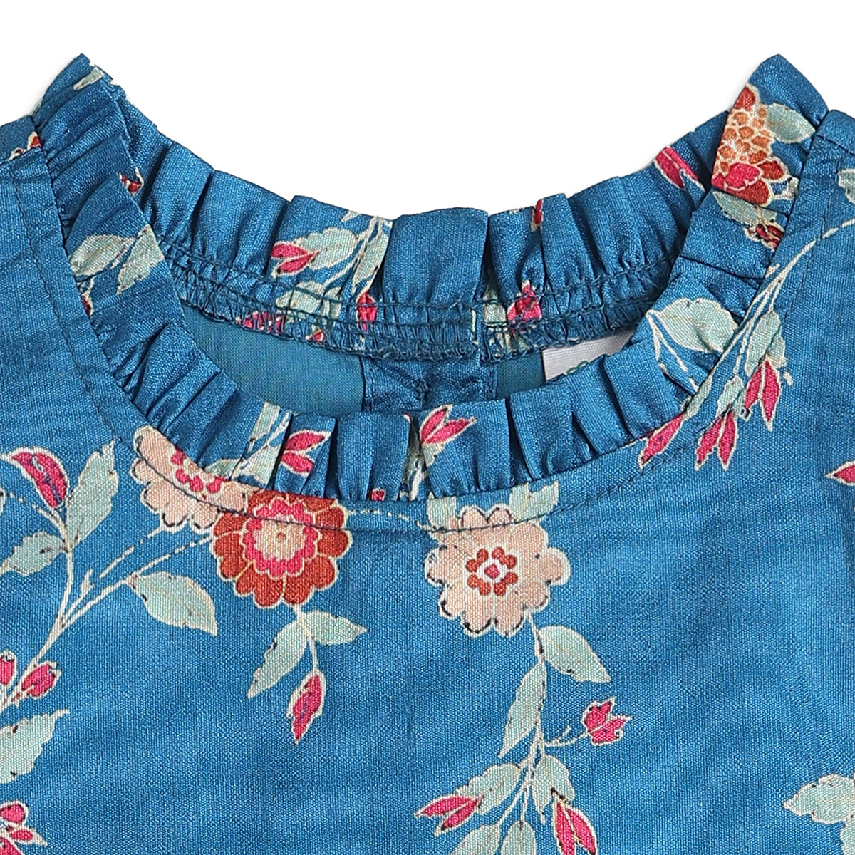 Baby Girls Blue Floral Printed Kurti Skirt And Dupatta Set Regular Fit Ethnic Wear