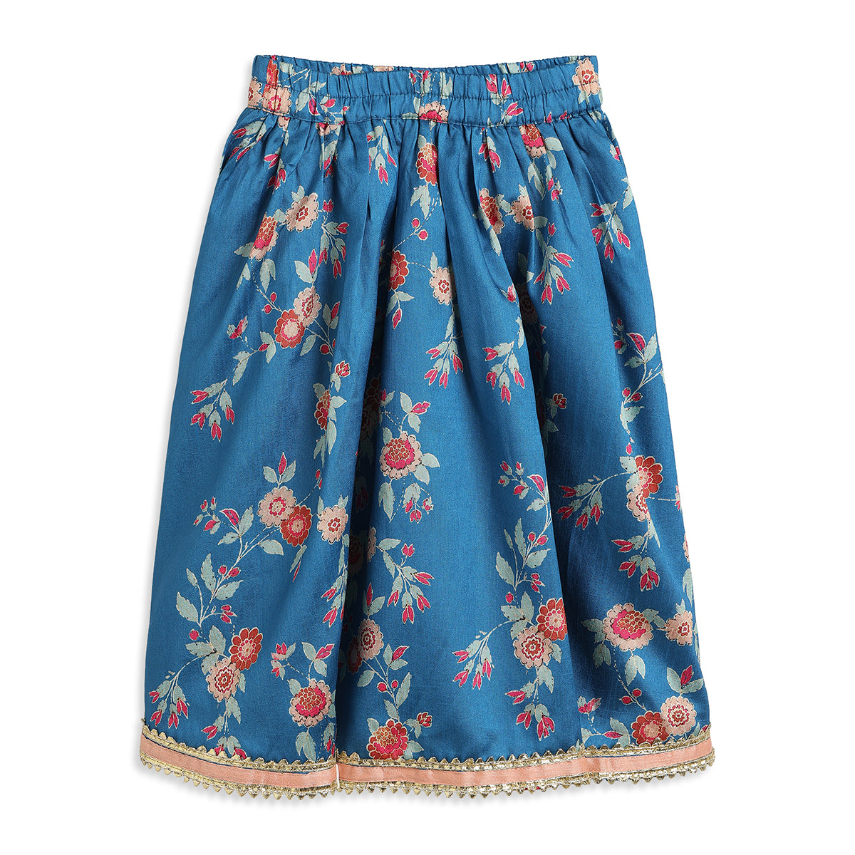 Baby Girls Blue Floral Printed Kurti Skirt And Dupatta Set Regular Fit Ethnic Wear