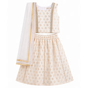 Baby Girls Off-White and Gold Silk Blend Lehenga Set Regular Fit Festive Ethnic Wear