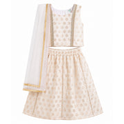 Baby Girls Off White and Gold Silk Blend Lehenga Set Festive Ethnic