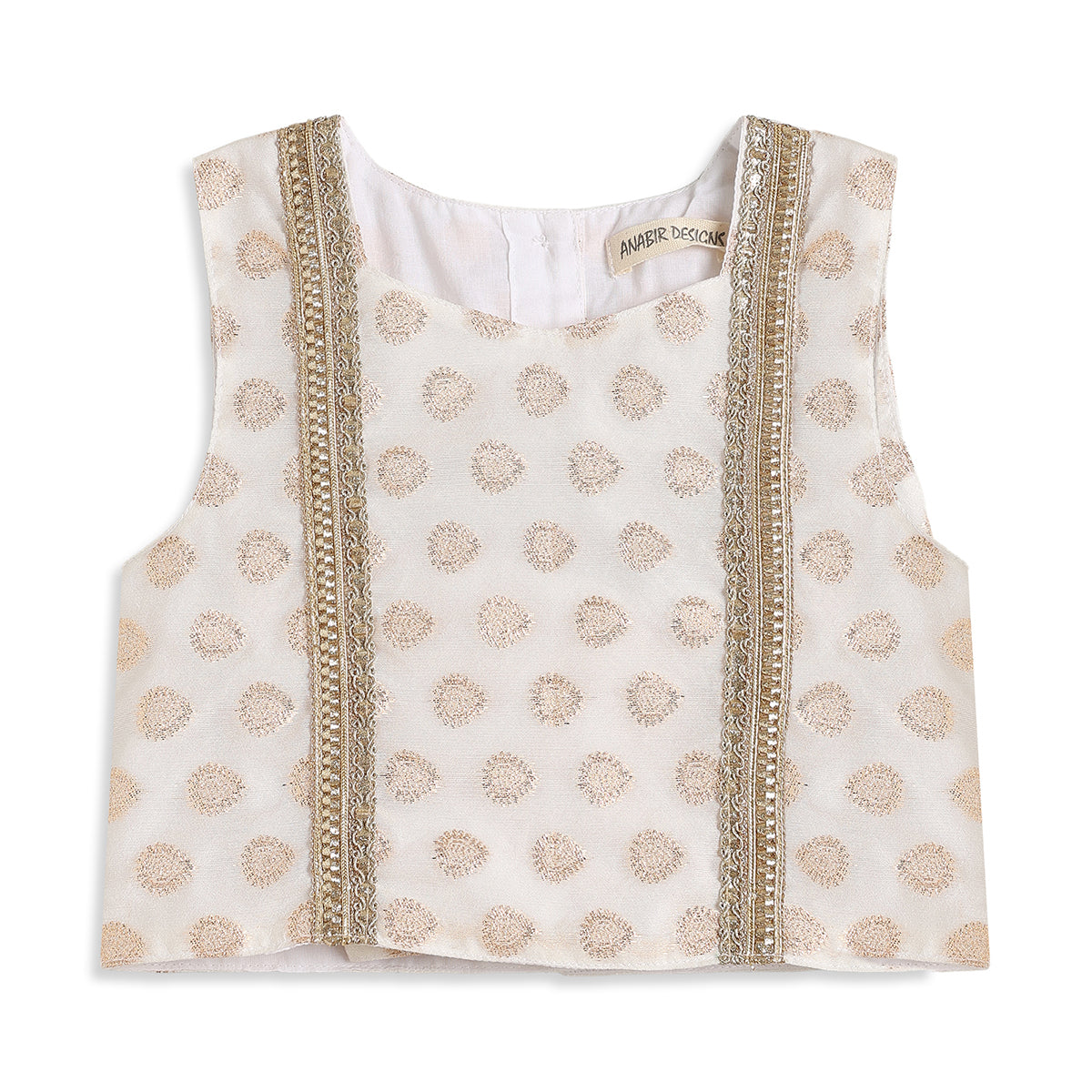 Baby Girls Off-White and Gold Silk Blend Lehenga Set Regular Fit Festive Ethnic Wear