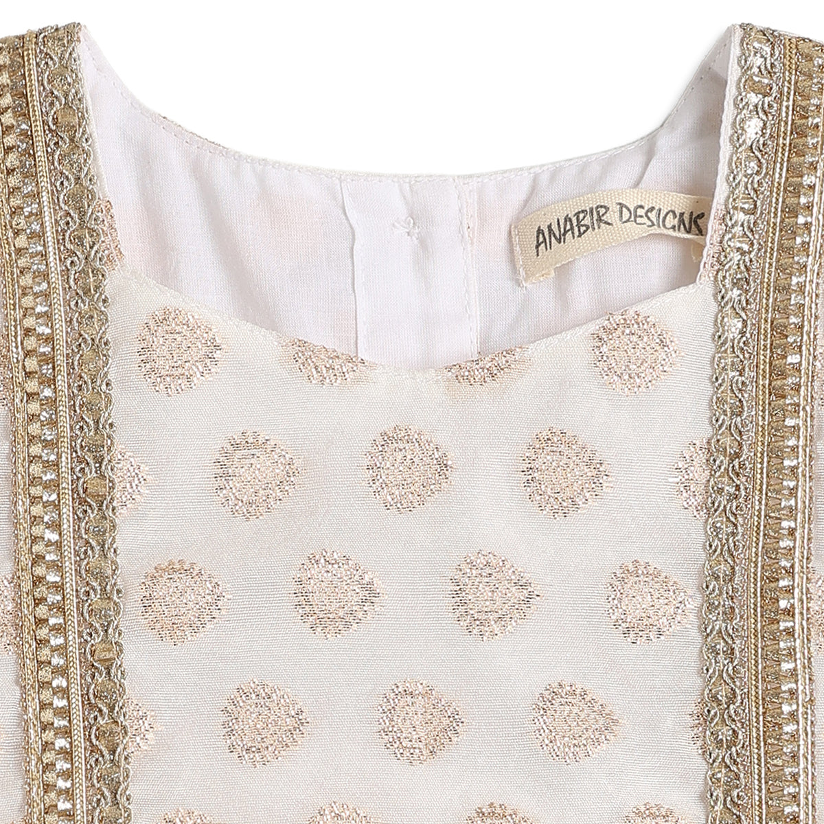 Baby Girls Off-White and Gold Silk Blend Lehenga Set Regular Fit Festive Ethnic Wear