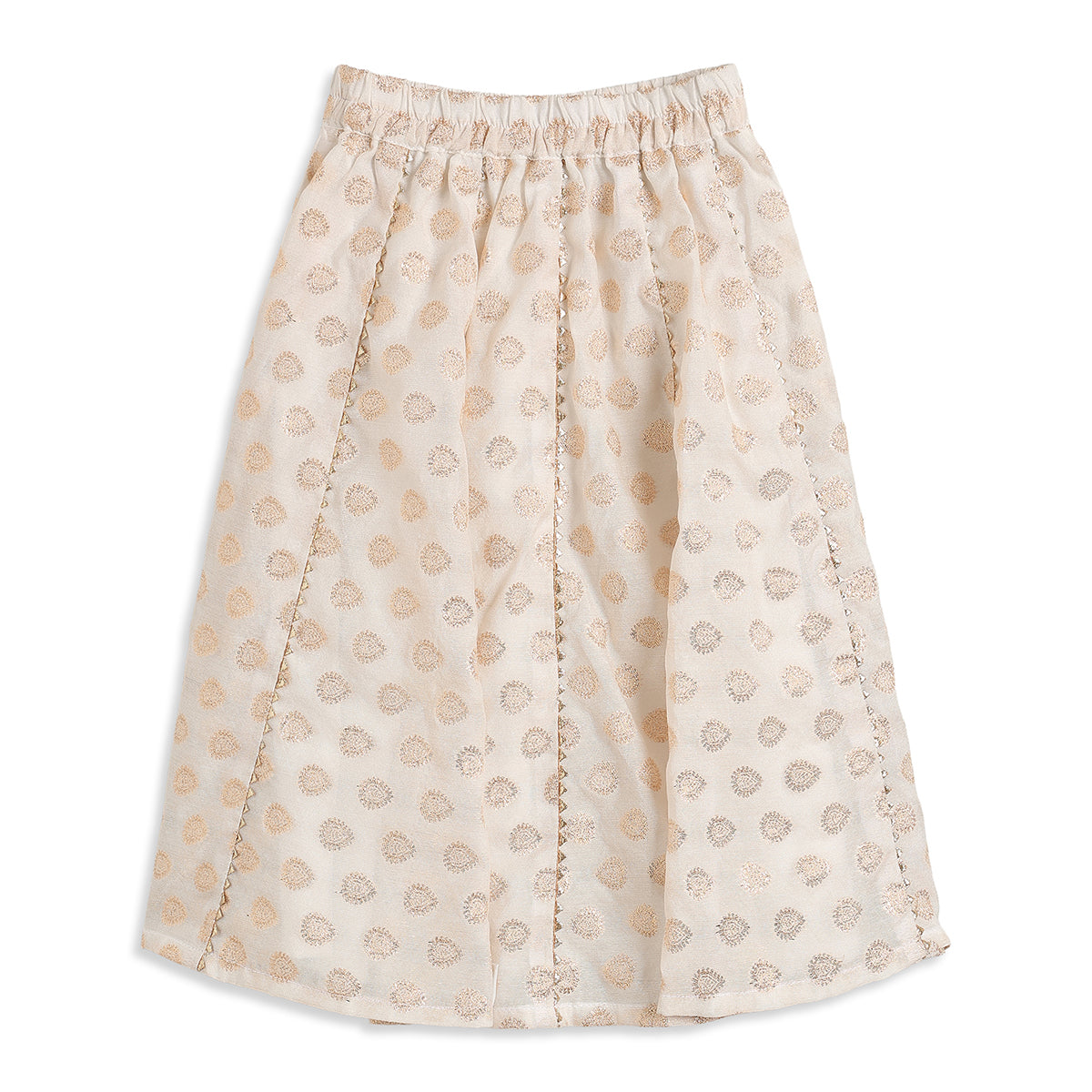 Baby Girls Off-White and Gold Silk Blend Lehenga Set Regular Fit Festive Ethnic Wear