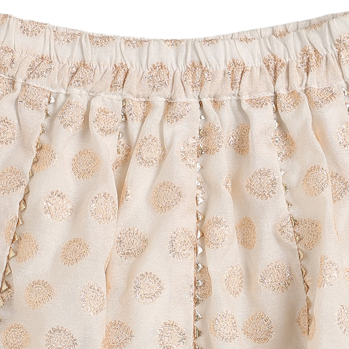 Baby Girls Off-White and Gold Silk Blend Lehenga Set Regular Fit Festive Ethnic Wear