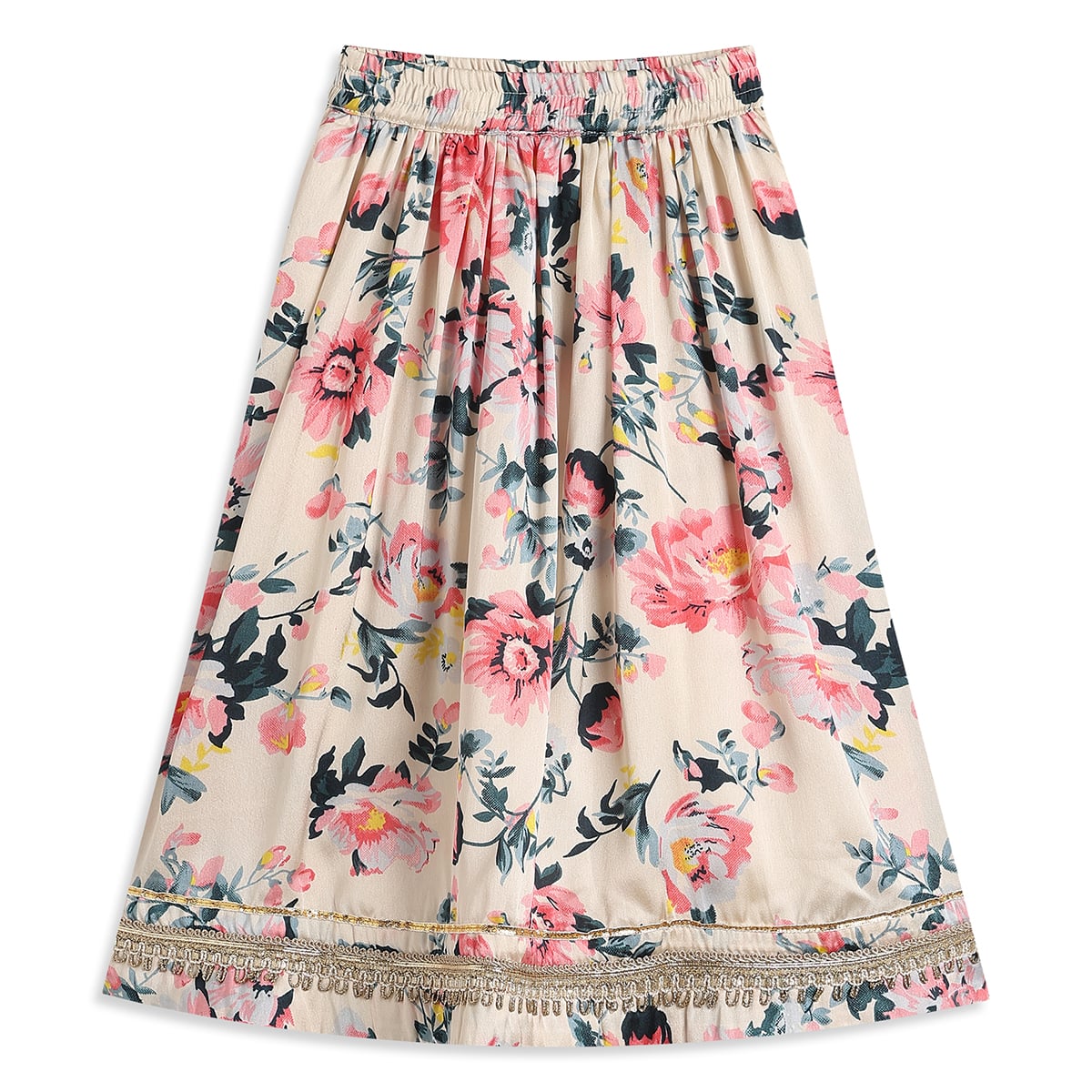Baby Girls Beige Pink and Gold Woven Lehenga Set Regular Fit Festive Kids Ethnic Wear