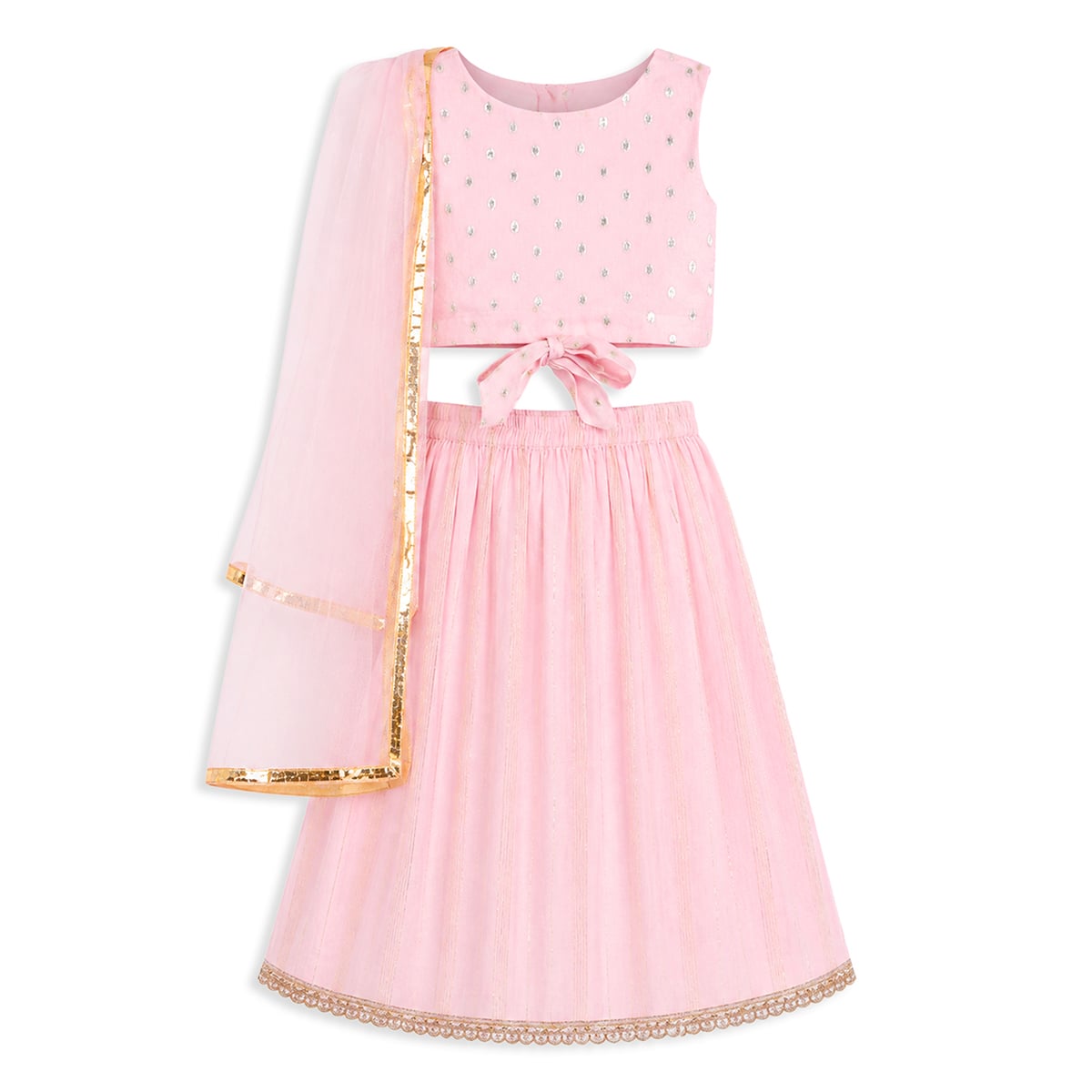 Baby Girls Pink and Gold Woven Lehenga Set Regular Fit Festive Kids Ethnic Wear